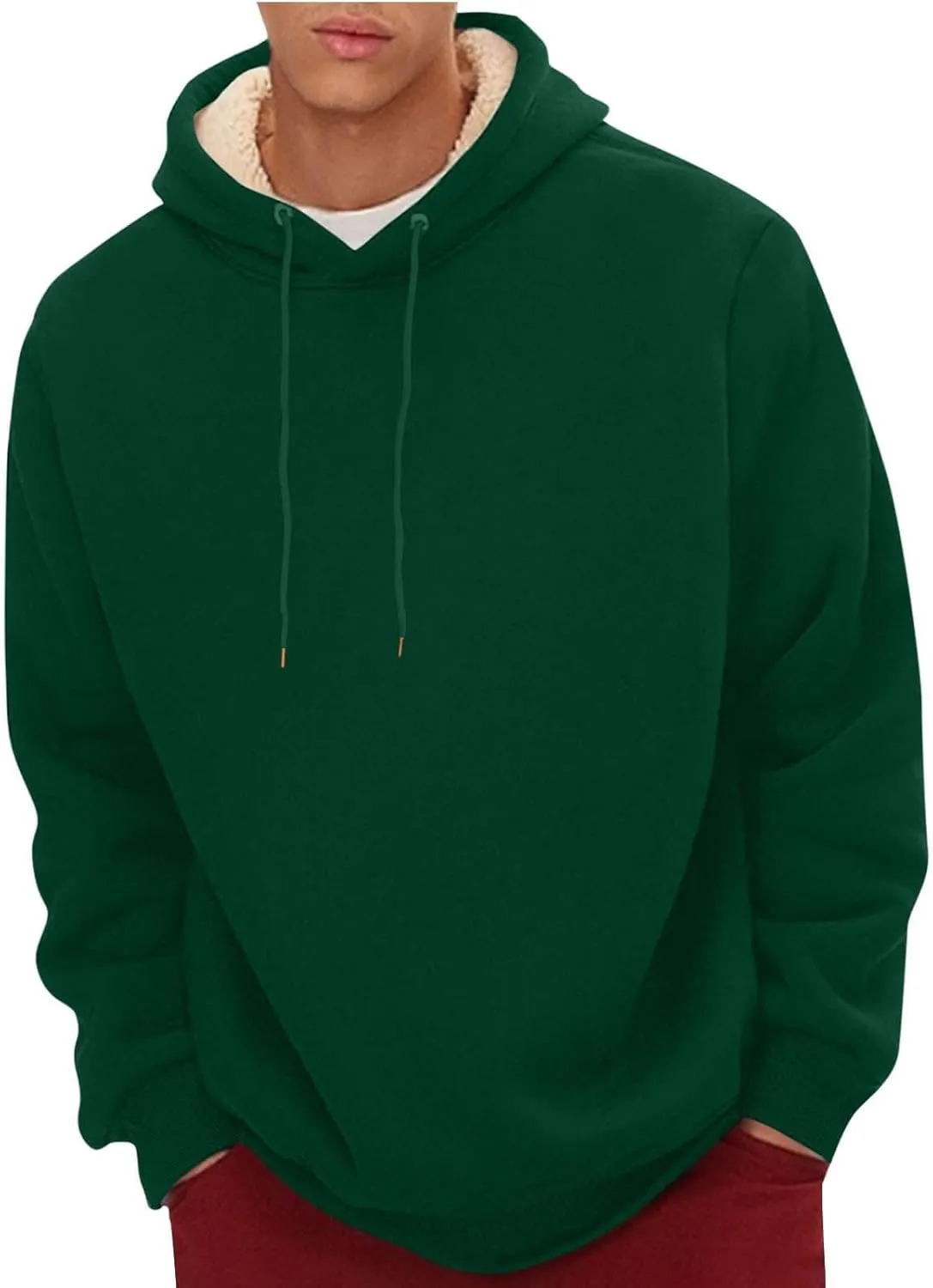 Hoodies for Men Long Sleeve Drawstring Hoodies Soild Hooded Shirt Winter Thick Pullover Basic Hoodie Kangaroo Pocket