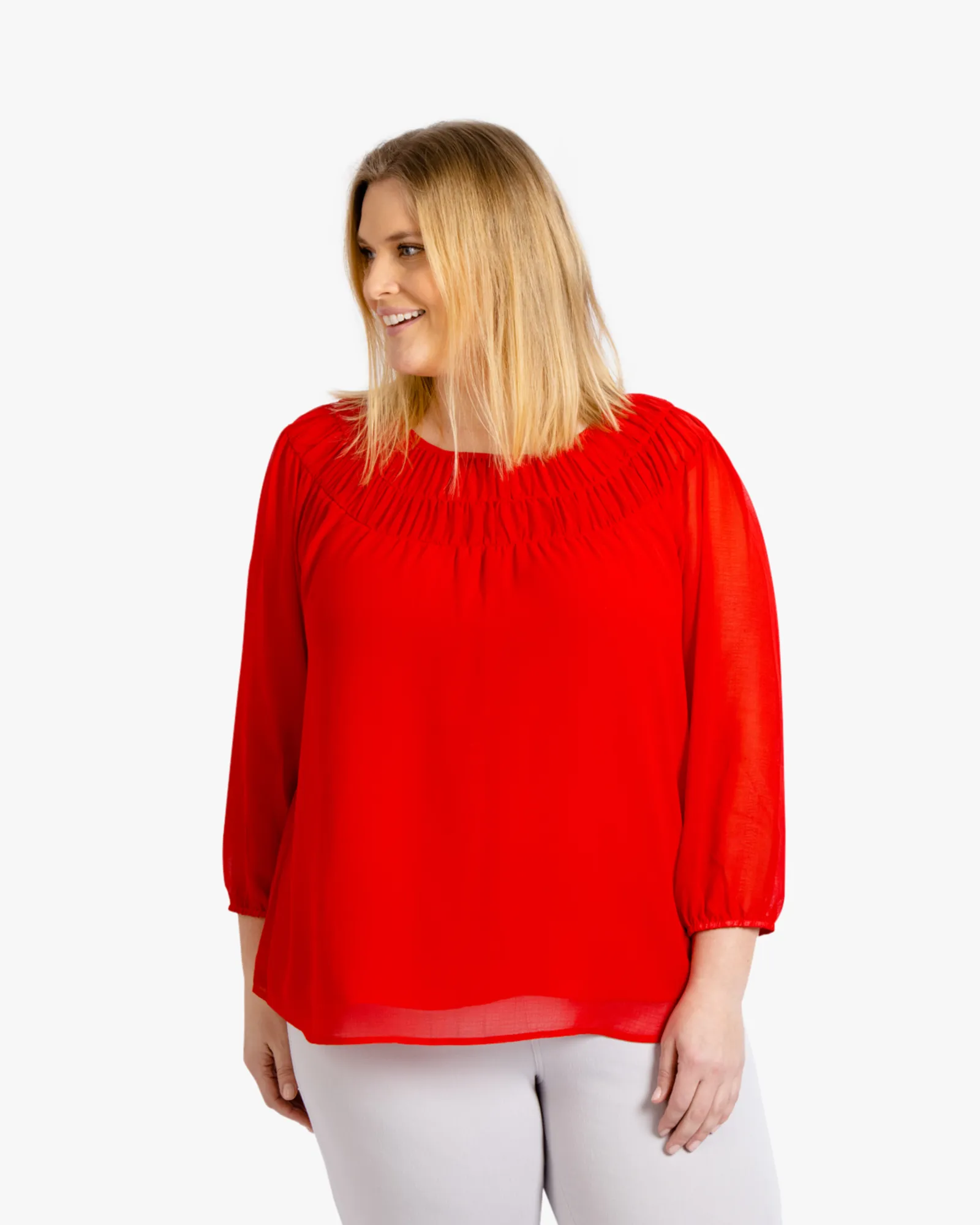 Janis Ruched Blouse | Red / Red