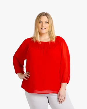 Janis Ruched Blouse | Red / Red