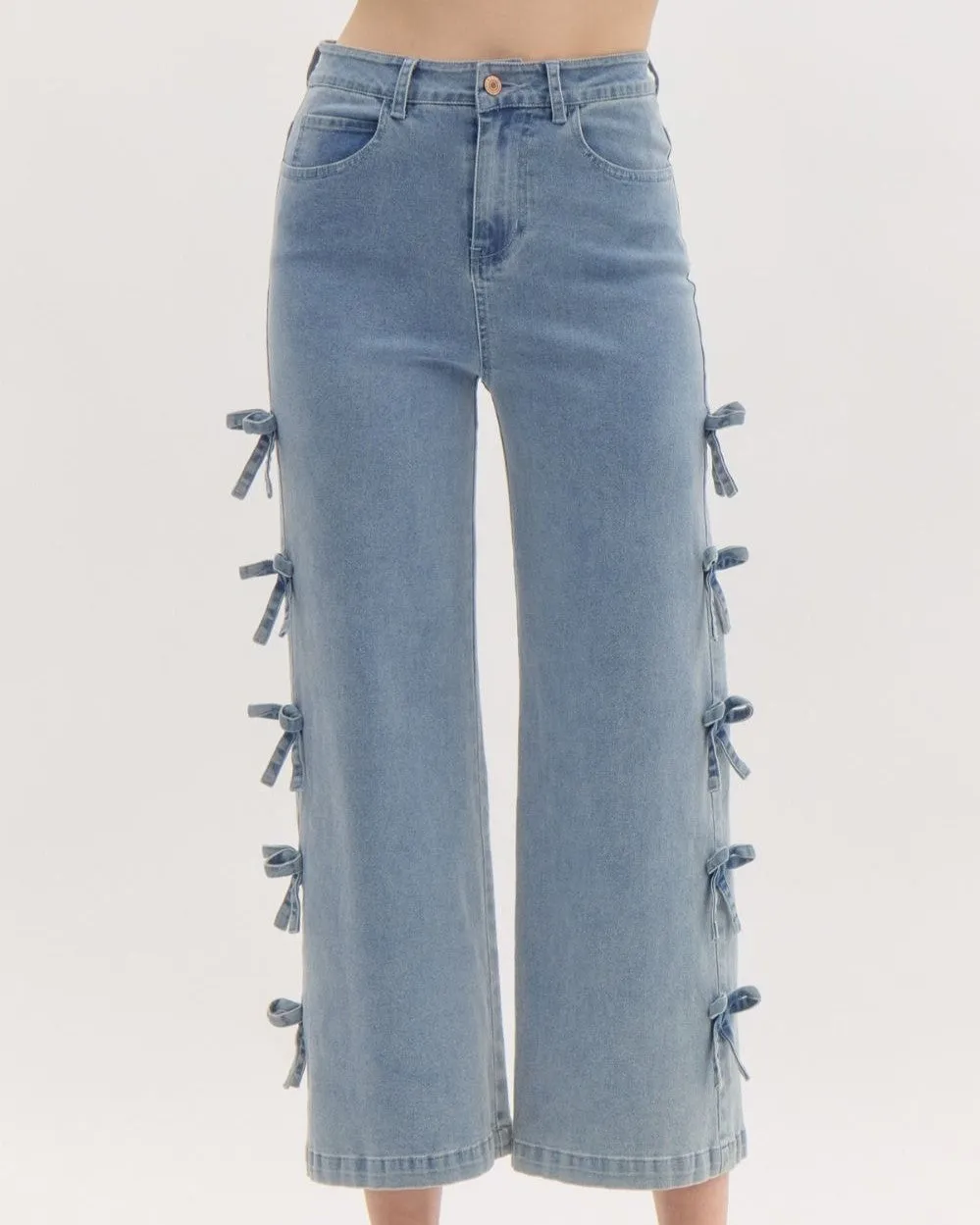Jeans with Bow Detail at Sides - Denim