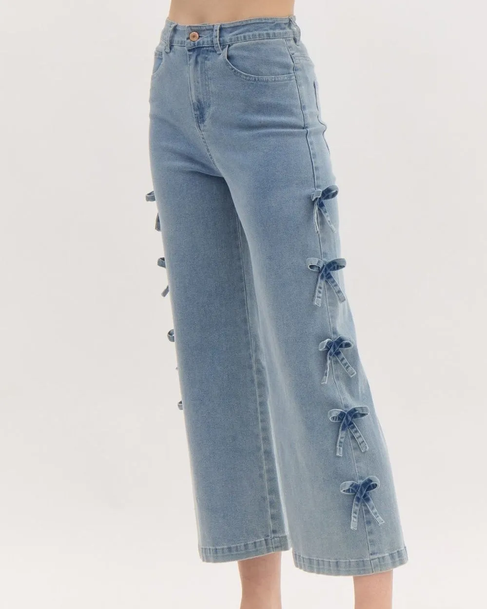 Jeans with Bow Detail at Sides - Denim