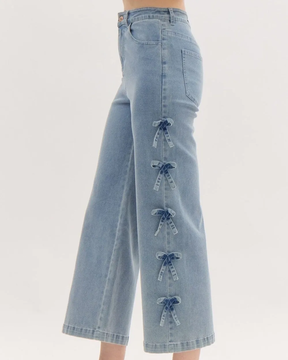 Jeans with Bow Detail at Sides - Denim