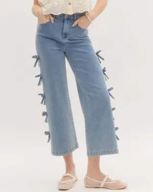 Jeans with Bow Detail at Sides - Denim