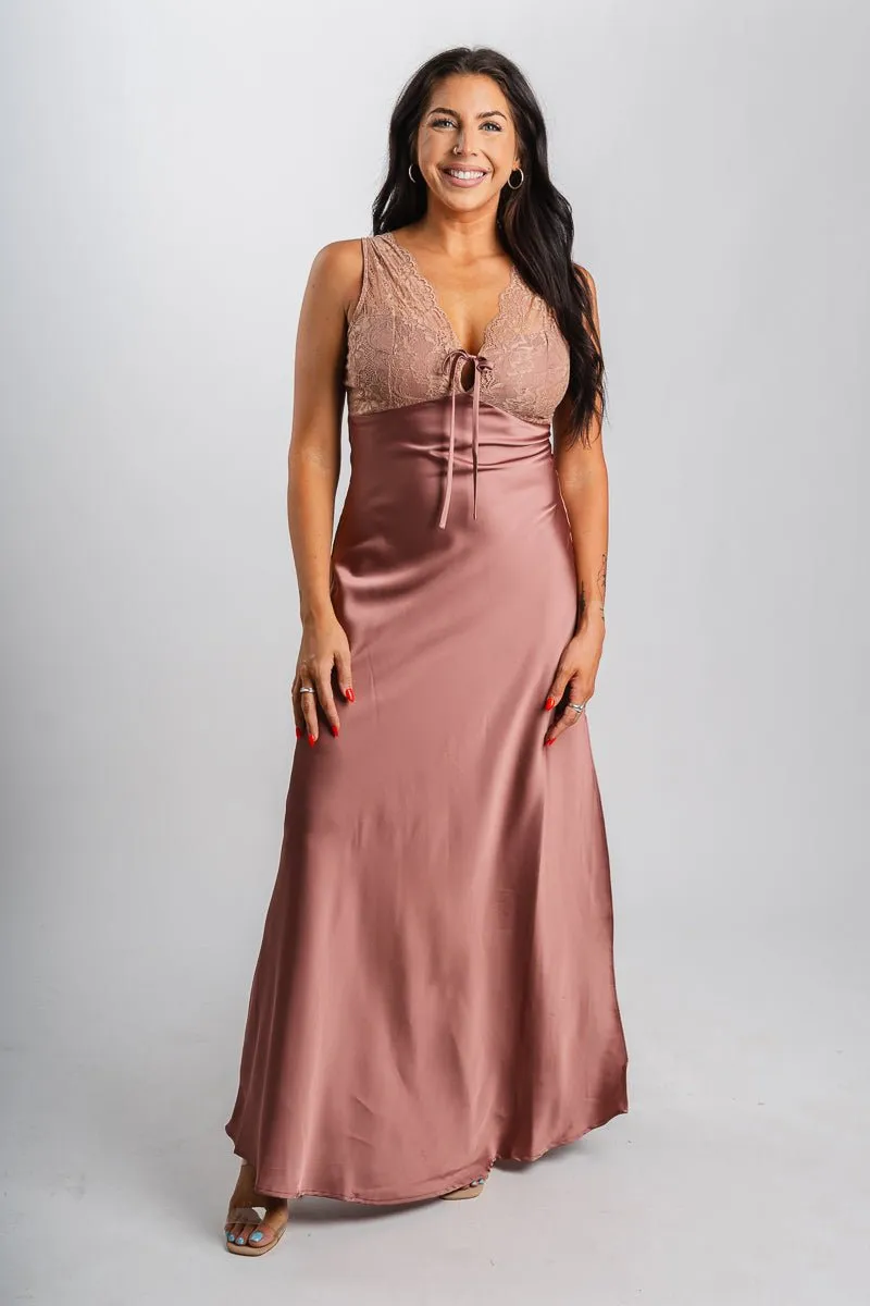 Lace trim midi dress blush cashmere