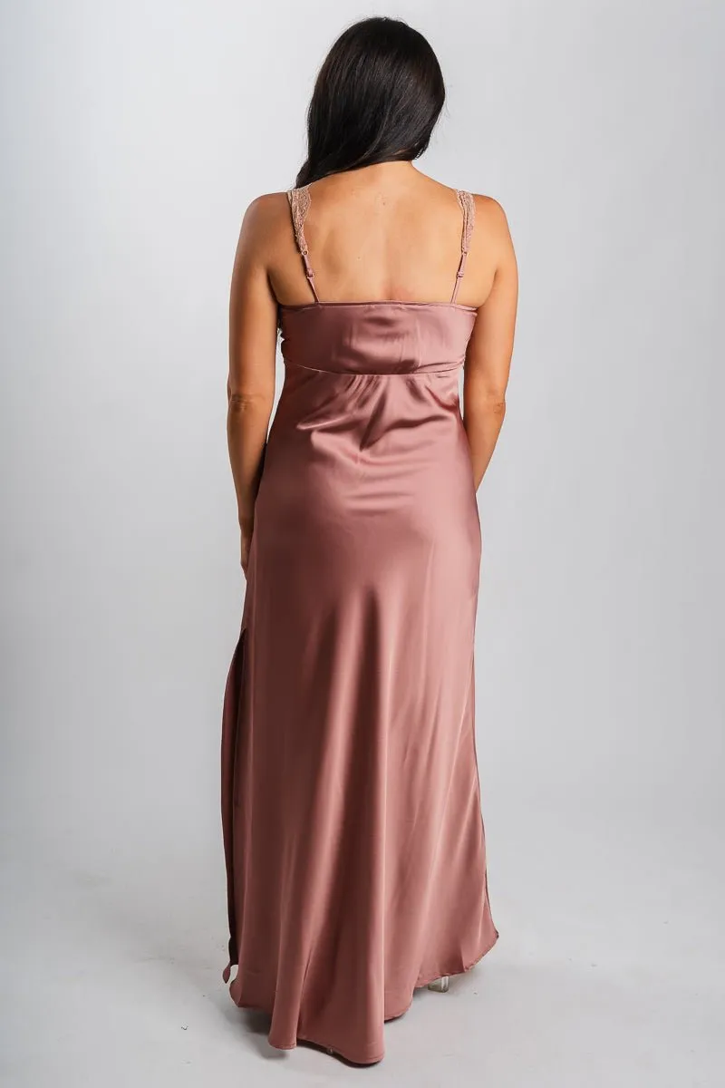 Lace trim midi dress blush cashmere