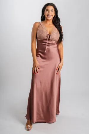 Lace trim midi dress blush cashmere