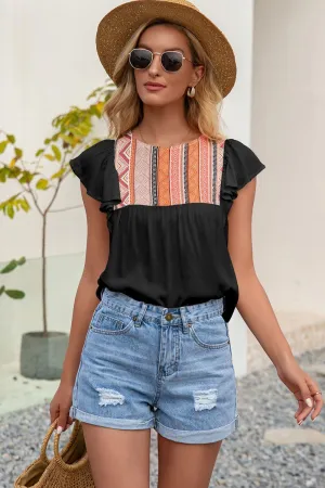 Less Stress Crew Neck Butterfly Sleeve Top