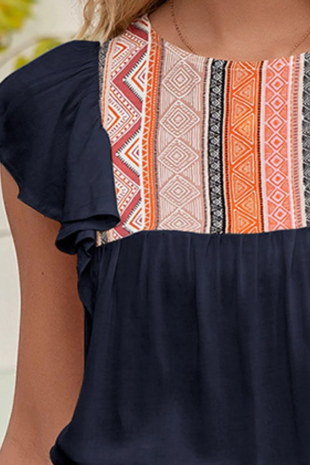 Less Stress Crew Neck Butterfly Sleeve Top