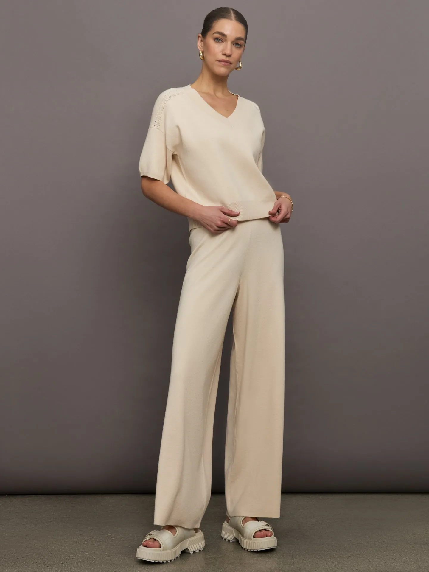 Megan Wide Leg Pants - Sand Dollar