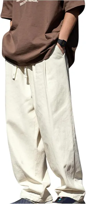 Mens Casual Pants 2024 Fashion Boho Drawstring Waist Pants Relaxed Slim Fit Streetwear Trousers with Pockets