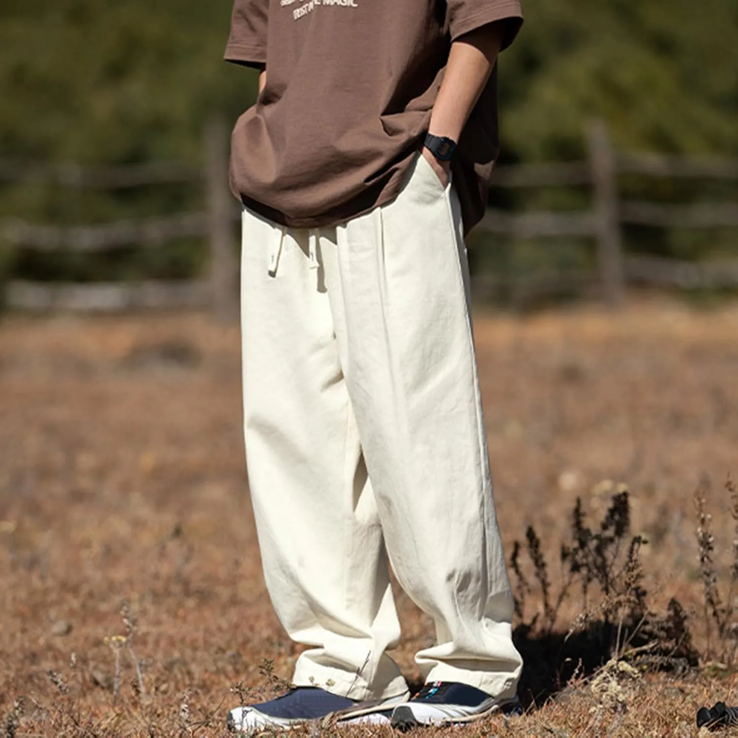 Mens Casual Pants 2024 Fashion Boho Drawstring Waist Pants Relaxed Slim Fit Streetwear Trousers with Pockets