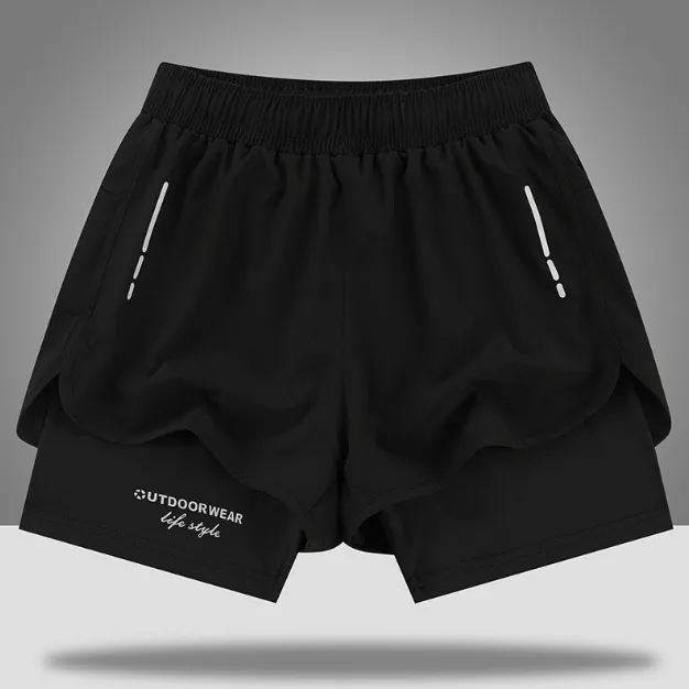 Men's sports shorts summer outdoor running fitness American basketball three-point pants lined with anti-light double-layer quick-drying pants