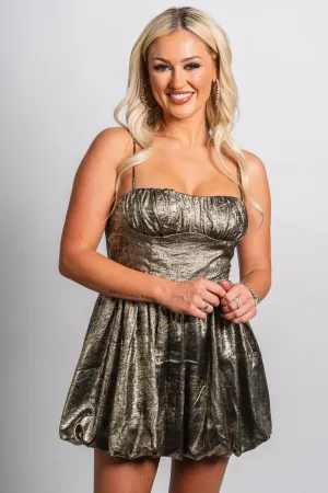 Metallic bubble hem dress gold