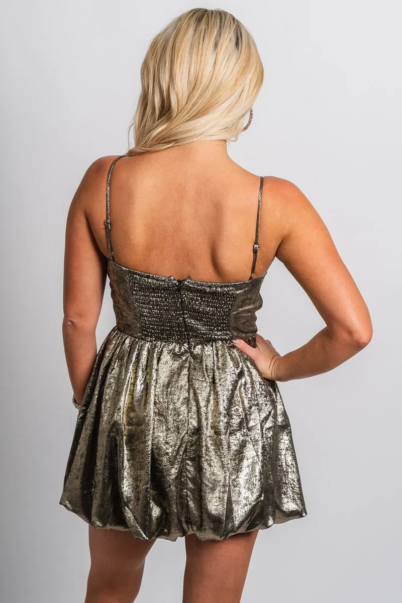 Metallic bubble hem dress gold