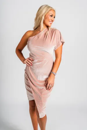 One shoulder velvet dress rose taupe