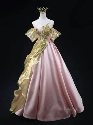 Pink Satin Prom Dresses with Overlay, Sweetheart Neck, Strapless Quinceanera Dresses SU046