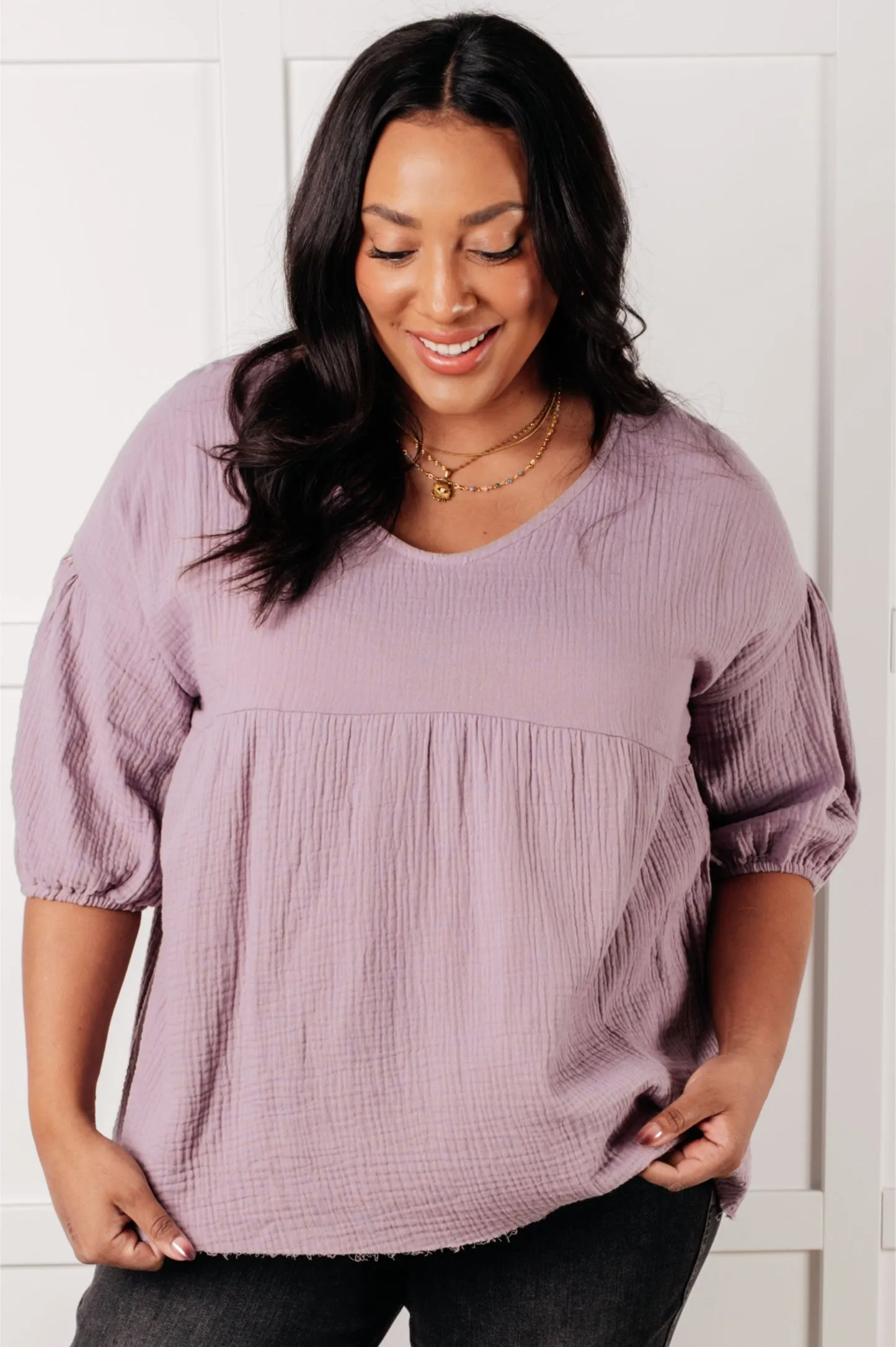 Pleasantly Perfect Bubble Sleeve Peasant Blouse (Online Exclusive)