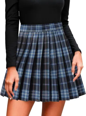 Pleated Skirts for Women Plus Size Y2K High Waist A-Line Tummy Control Uniform Trendy Plaid Mini Skirt for Girls