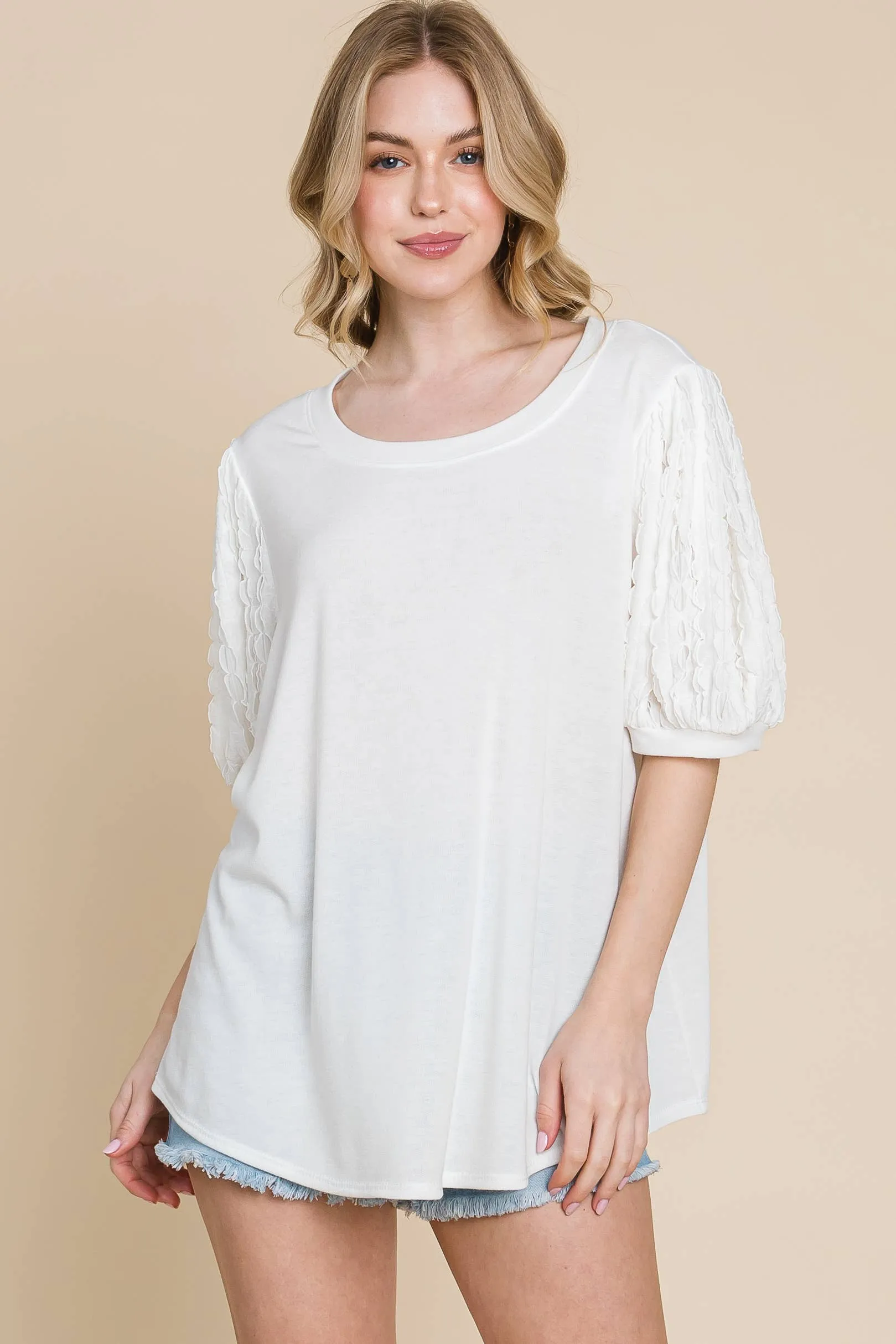 Plus Size Solid Casual Top With Contrast Sleeves: 3XL / Black