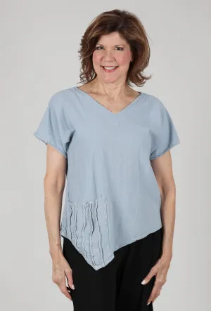 Polly Ribbed-Pocket Top, Dusty Blue