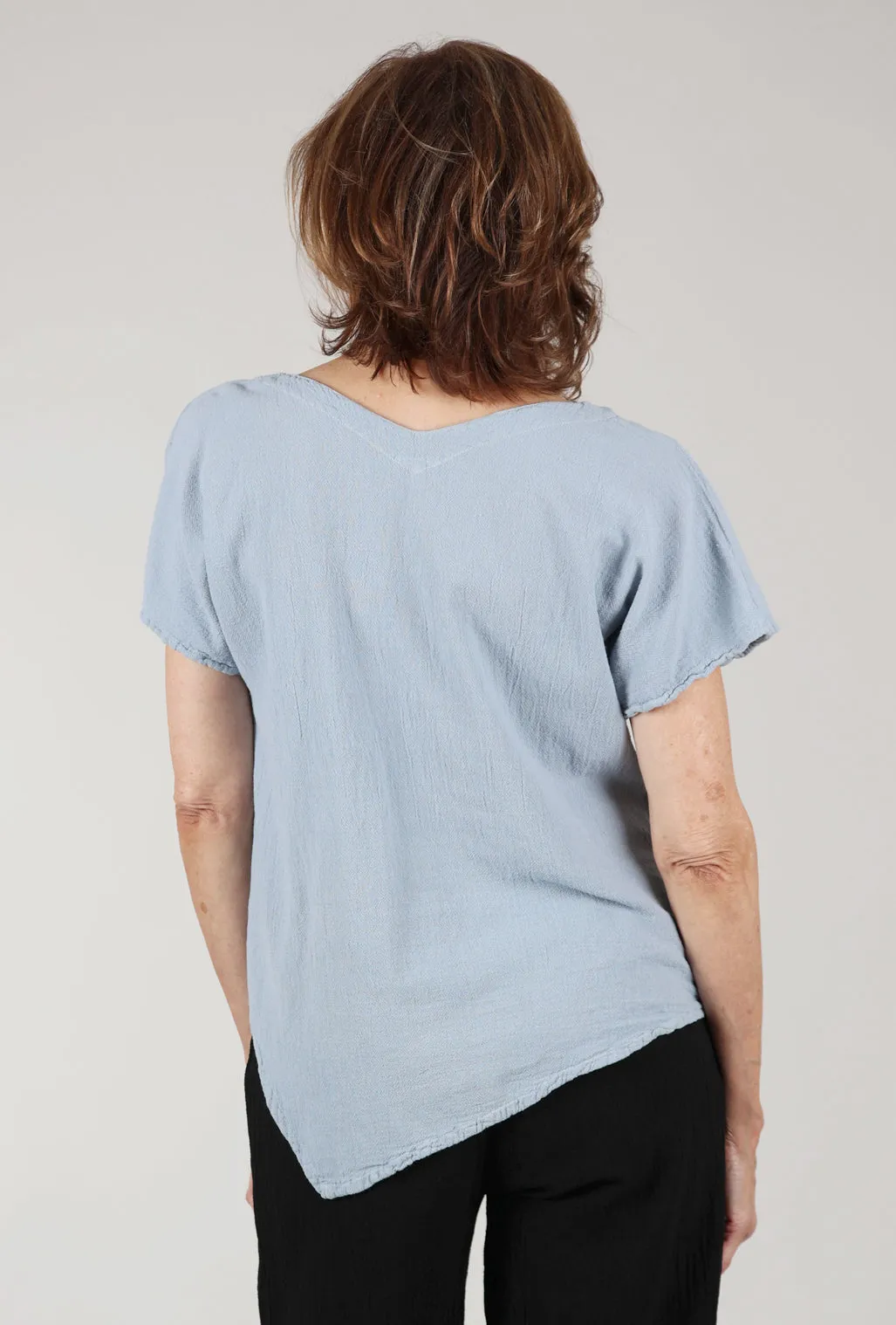 Polly Ribbed-Pocket Top, Dusty Blue