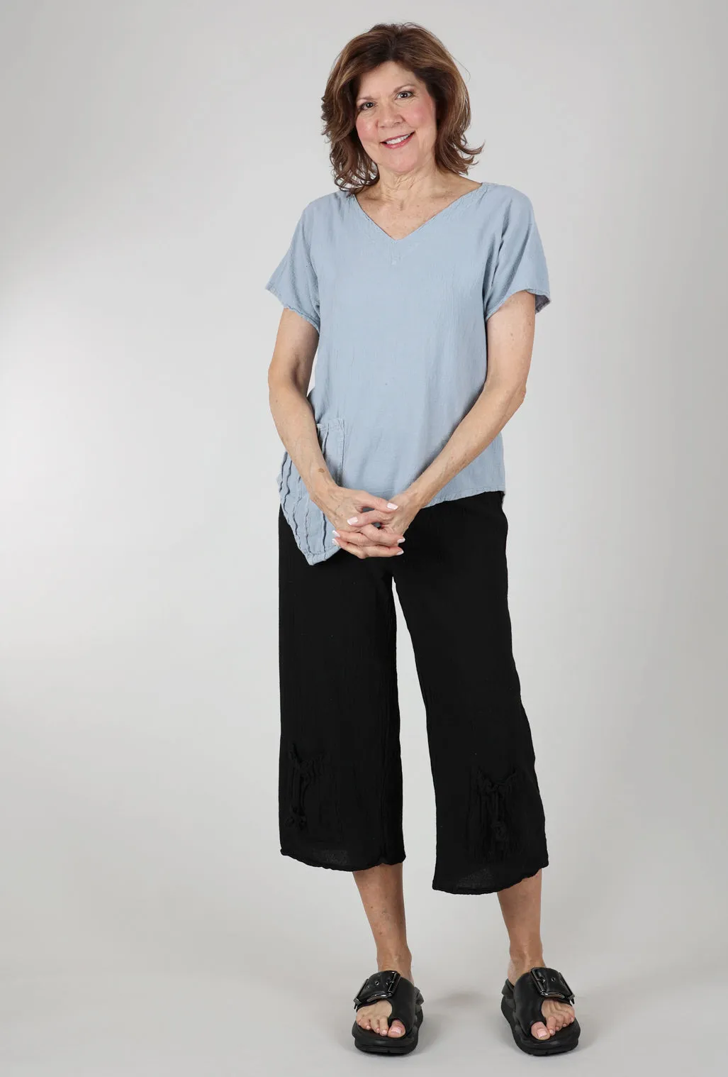 Polly Ribbed-Pocket Top, Dusty Blue