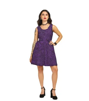 Purple Brocade Charm - Trendy Pleated Brocade Dress