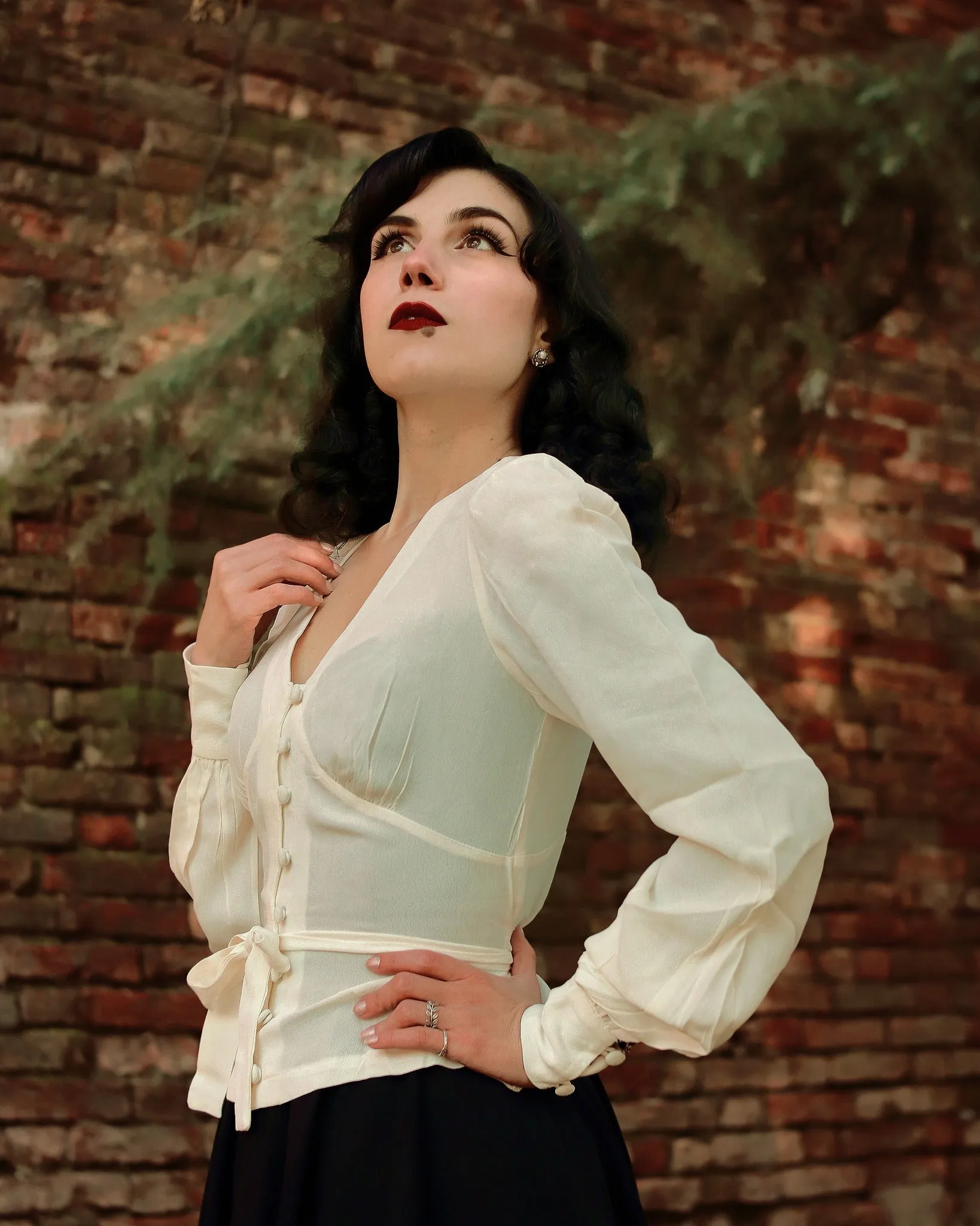 "Jay" Long Sleeve Blouse in Cream, Classic 1940s Vintage Inspired Style by The Seamstress of Bloomsbury