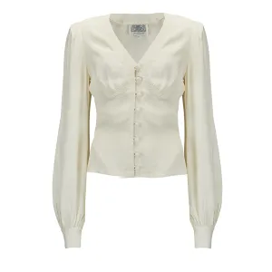 "Jay" Long Sleeve Blouse in Cream, Classic 1940s Vintage Inspired Style by The Seamstress of Bloomsbury