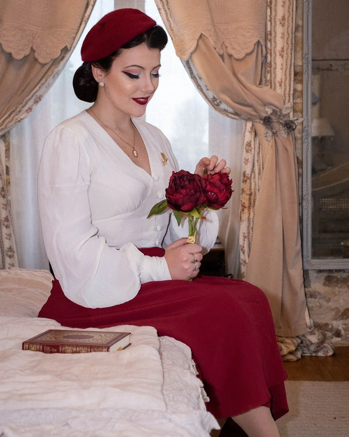 "Jay" Long Sleeve Blouse in Cream, Classic 1940s Vintage Inspired Style by The Seamstress of Bloomsbury