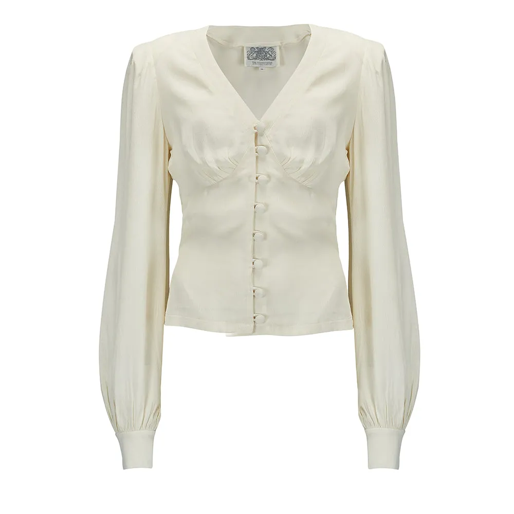 "Jay" Long Sleeve Blouse in Cream, Classic 1940s Vintage Inspired Style by The Seamstress of Bloomsbury