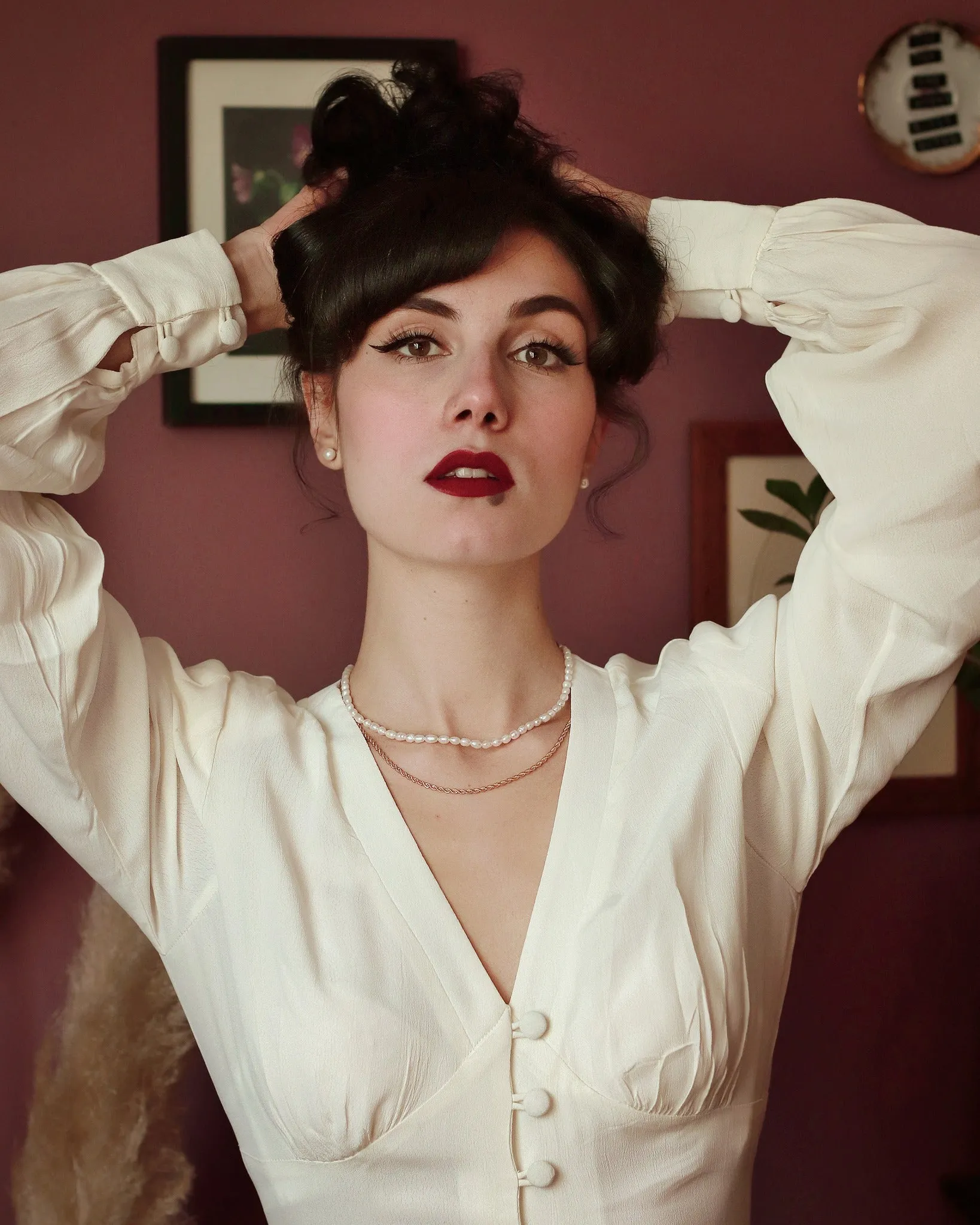 "Jay" Long Sleeve Blouse in Cream, Classic 1940s Vintage Inspired Style by The Seamstress of Bloomsbury