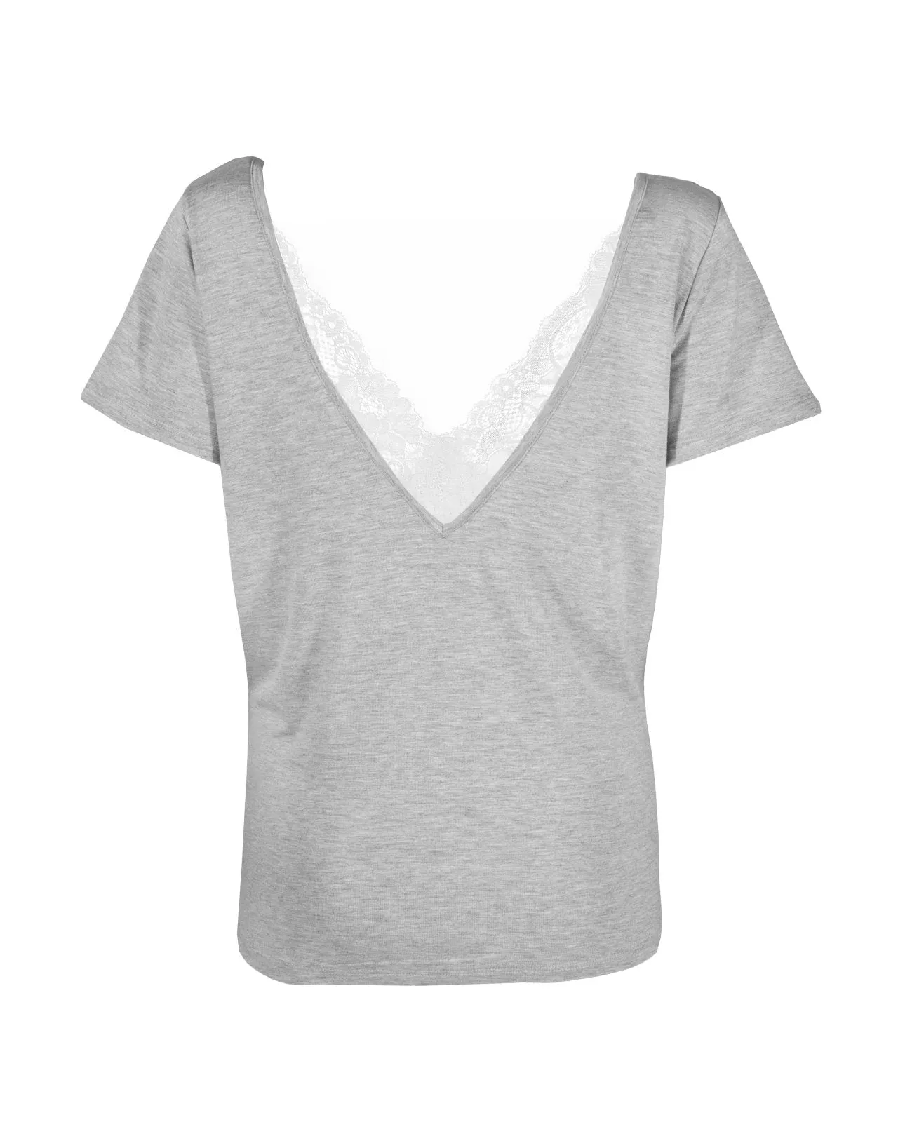 "The Marykate" - Lace Back Detail V-neck T-shirt (Grey)