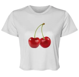 "Two Cherries" Womens Flowy Cropped Tee