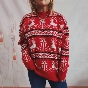 Reindeer Printed Christmas Sweat Women's Sweater