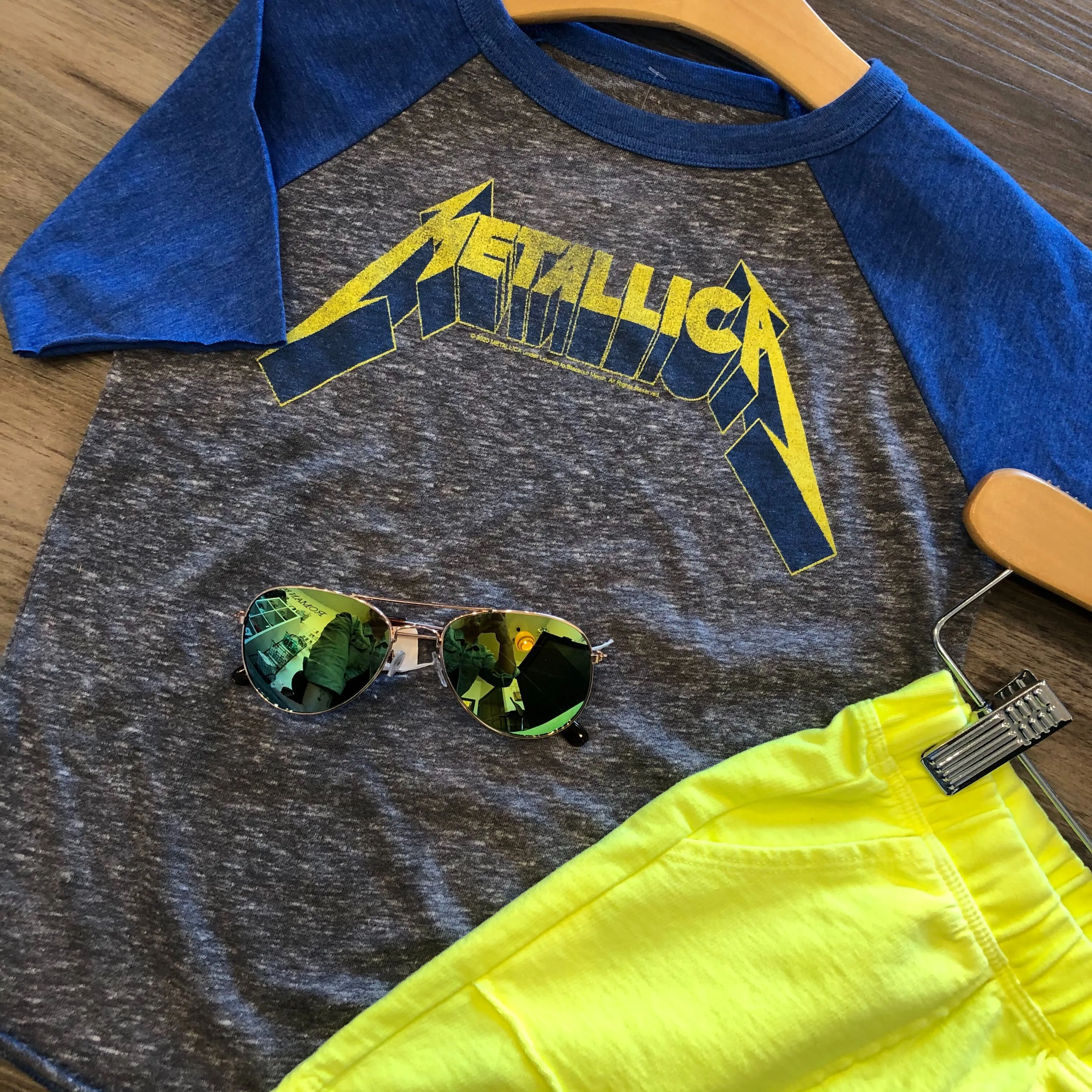 Rowdy Sprout - Metallica Raglan Tee in Cream and Heather Grey and Royal Blue