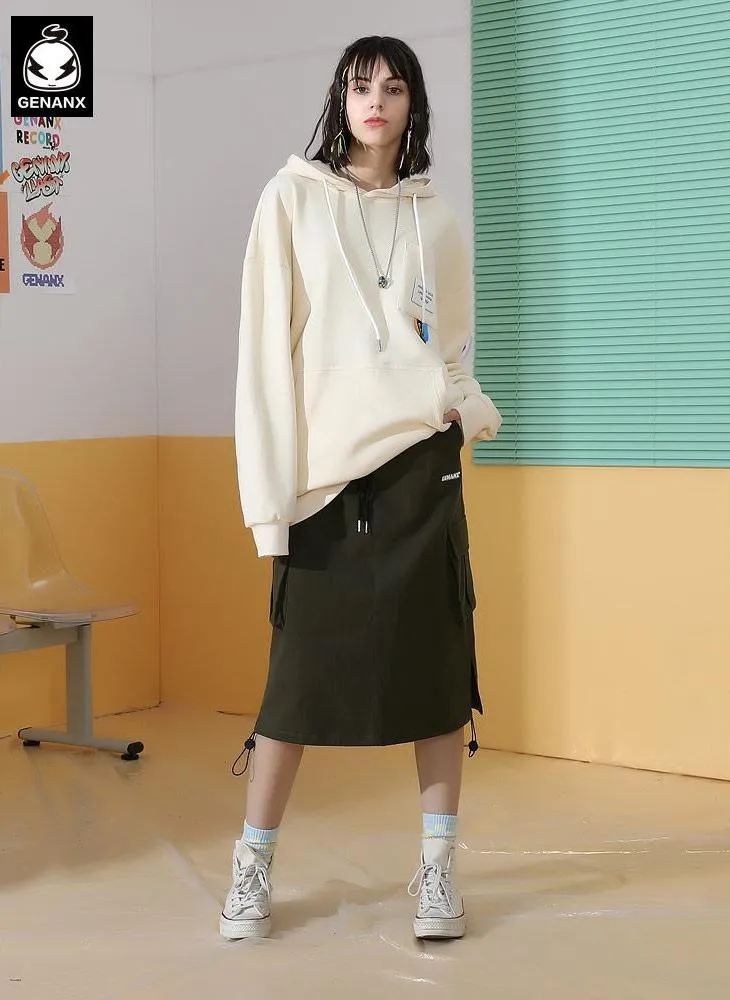 Safari Style Plain Pockets Midi Skirts