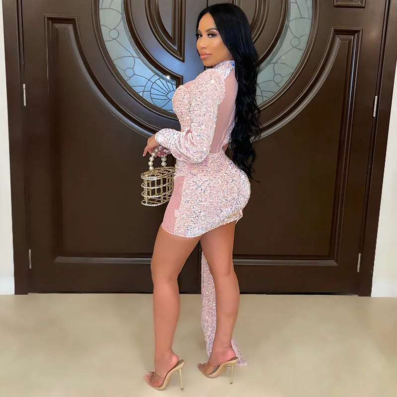 Sexy Sheer Mesh Beaded Bodycon Dress