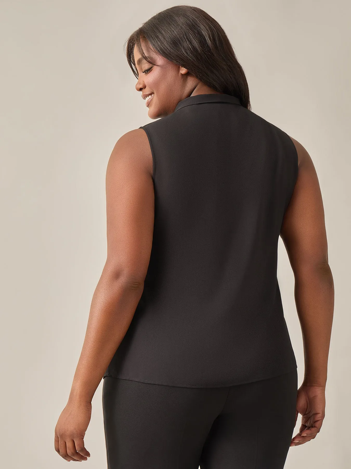 Sleeveless Bow Neck Blouse, Black