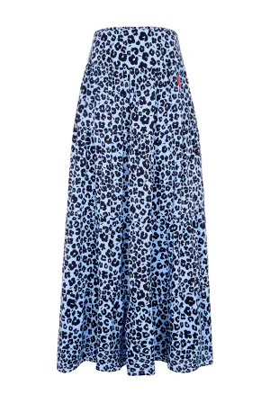 Soft Blue with Black Floral Leopard Maxi Skirt