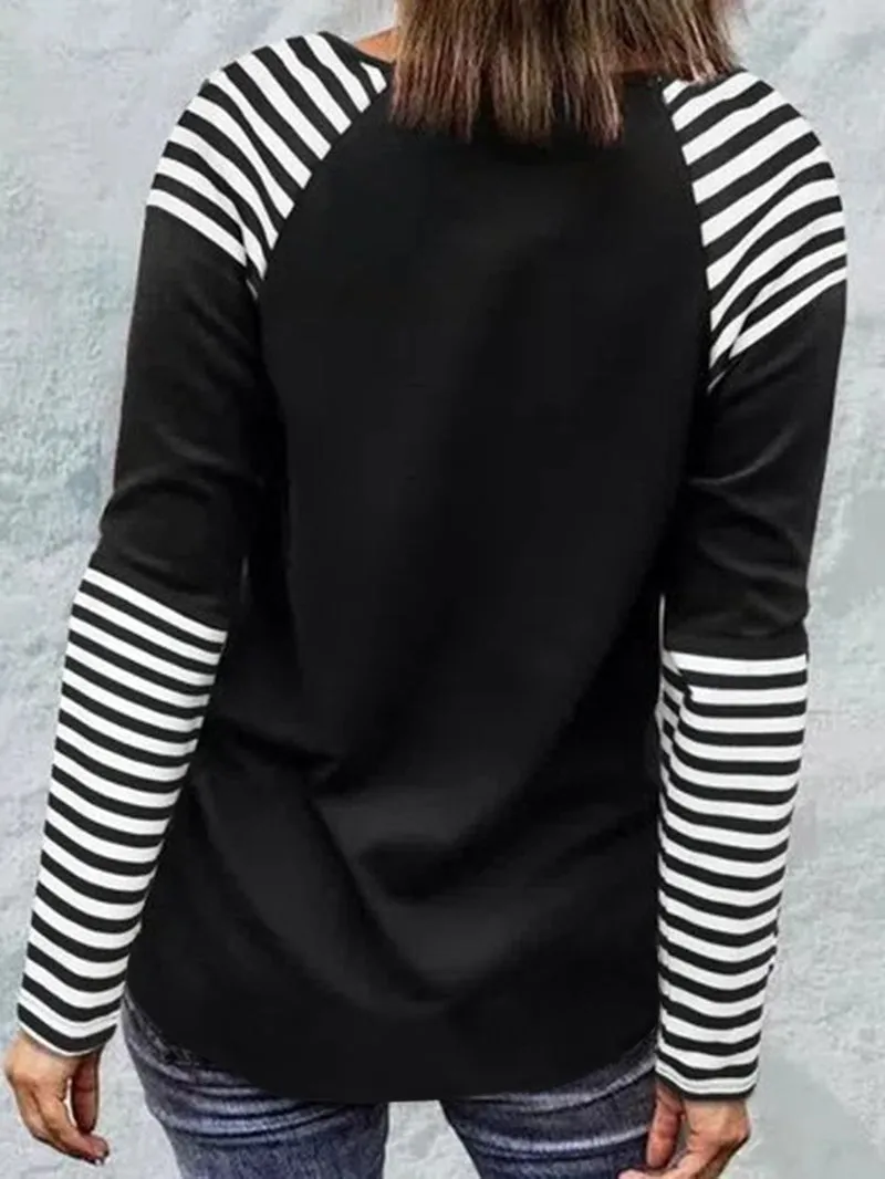 Striped Loose Casual Round Neck Blouse