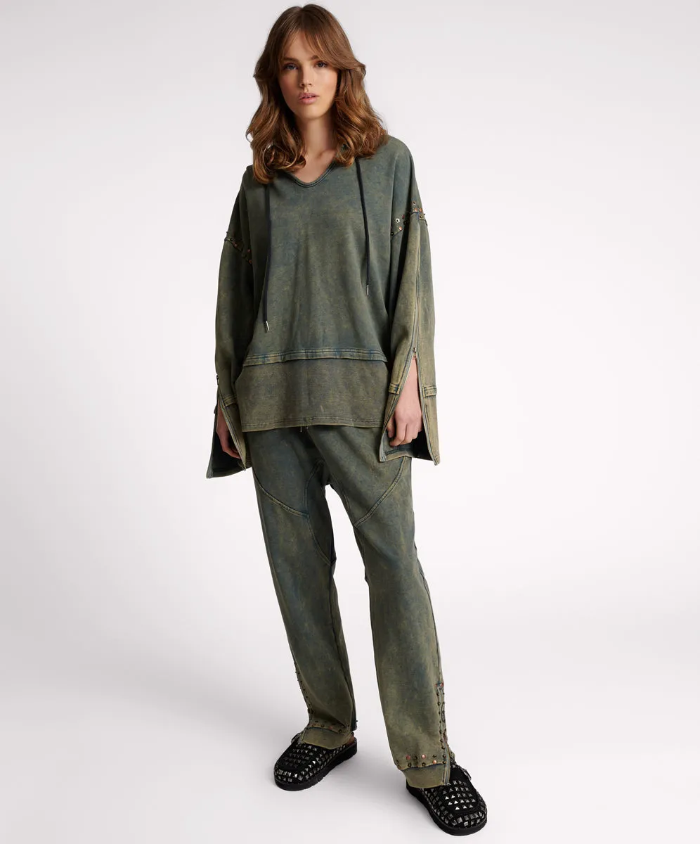 Studded Track Warm Up Sweater Hoody - Petrol Green