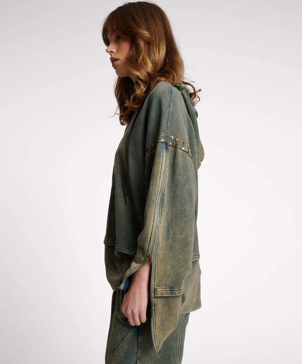 Studded Track Warm Up Sweater Hoody - Petrol Green