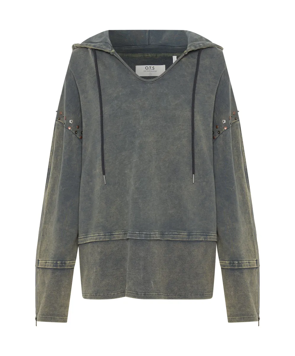 Studded Track Warm Up Sweater Hoody - Petrol Green