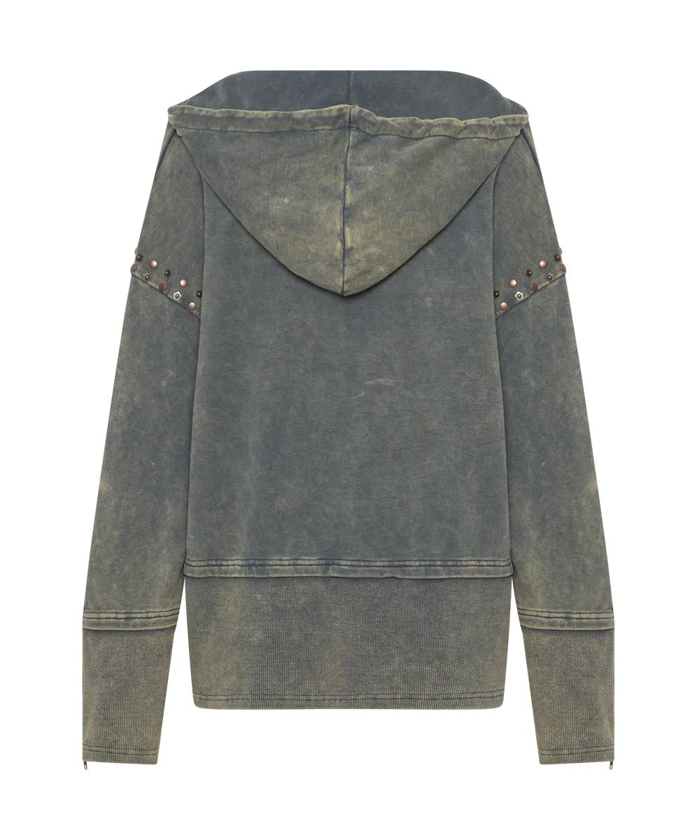 Studded Track Warm Up Sweater Hoody - Petrol Green