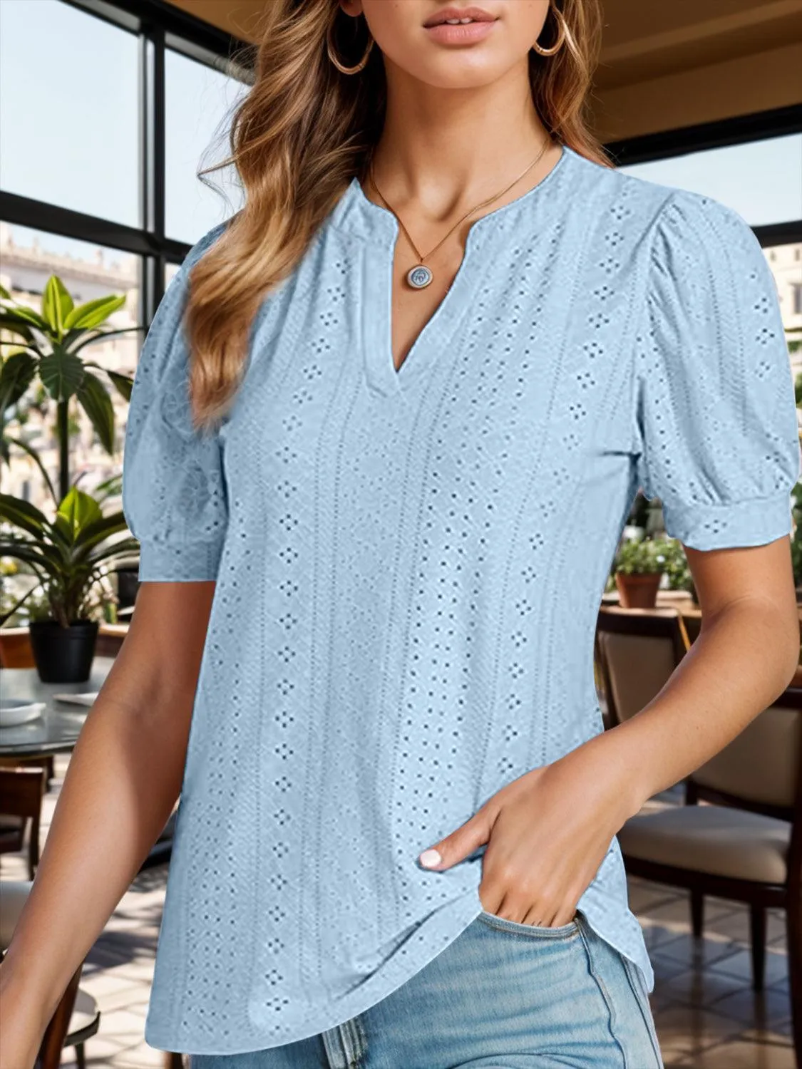Sweet Everyday Eyelet Puff Sleeve Blouse
