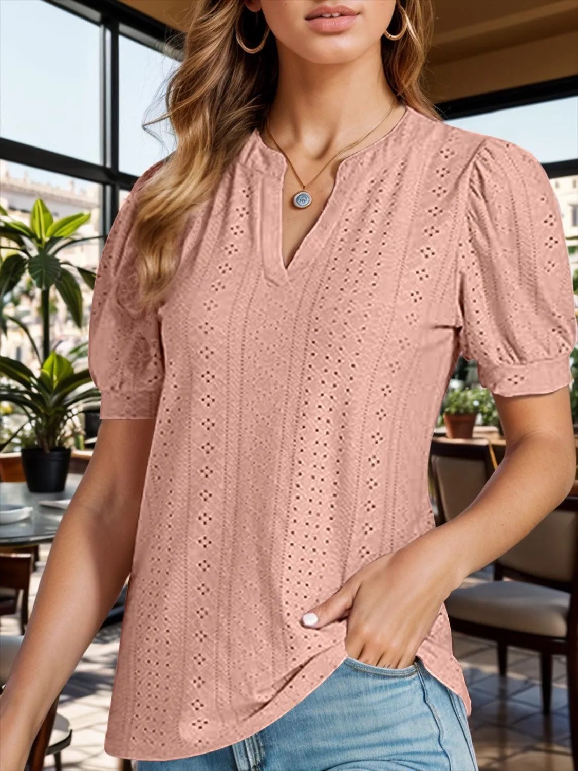 Sweet Everyday Eyelet Puff Sleeve Blouse