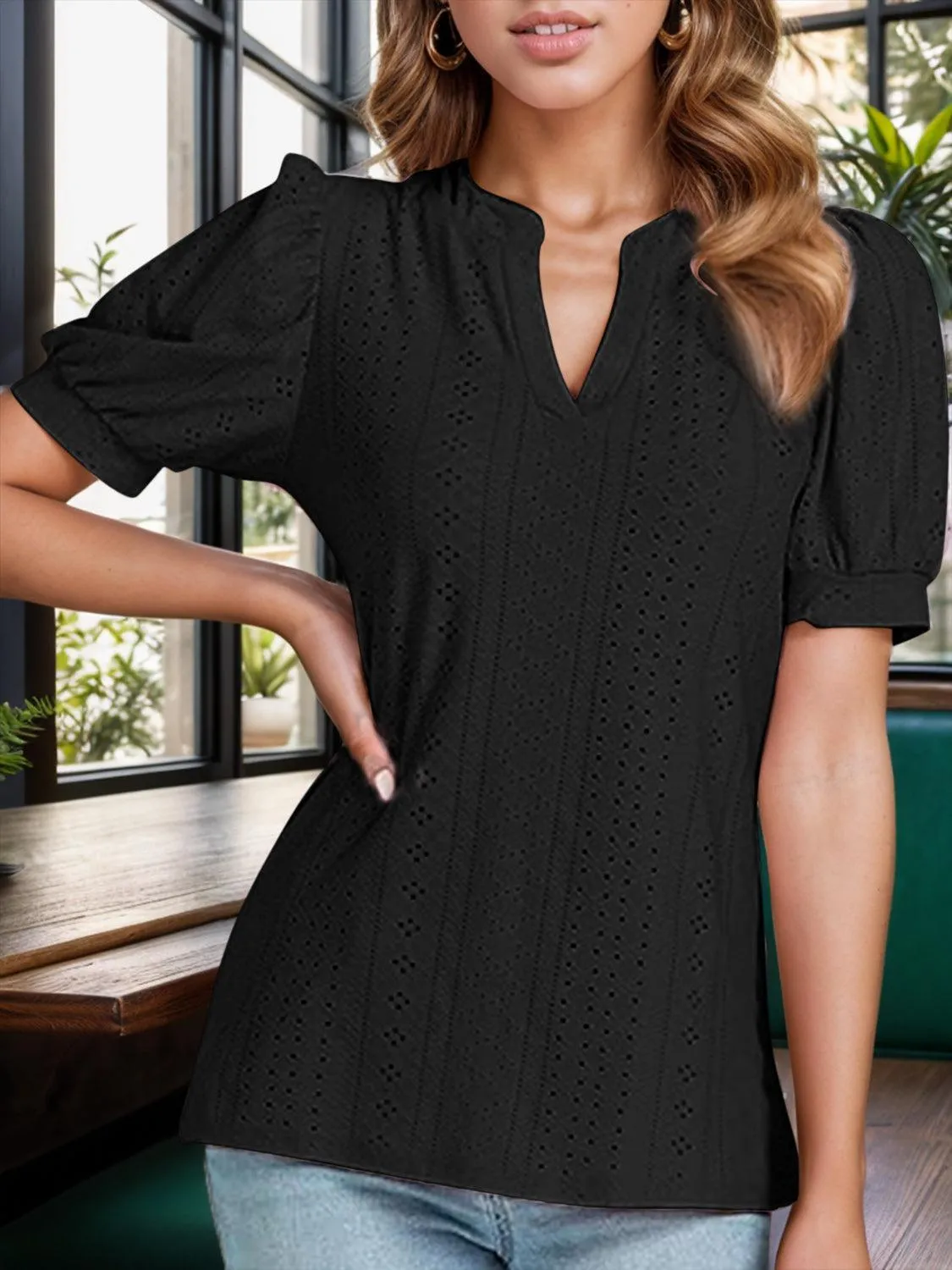 Sweet Everyday Eyelet Puff Sleeve Blouse