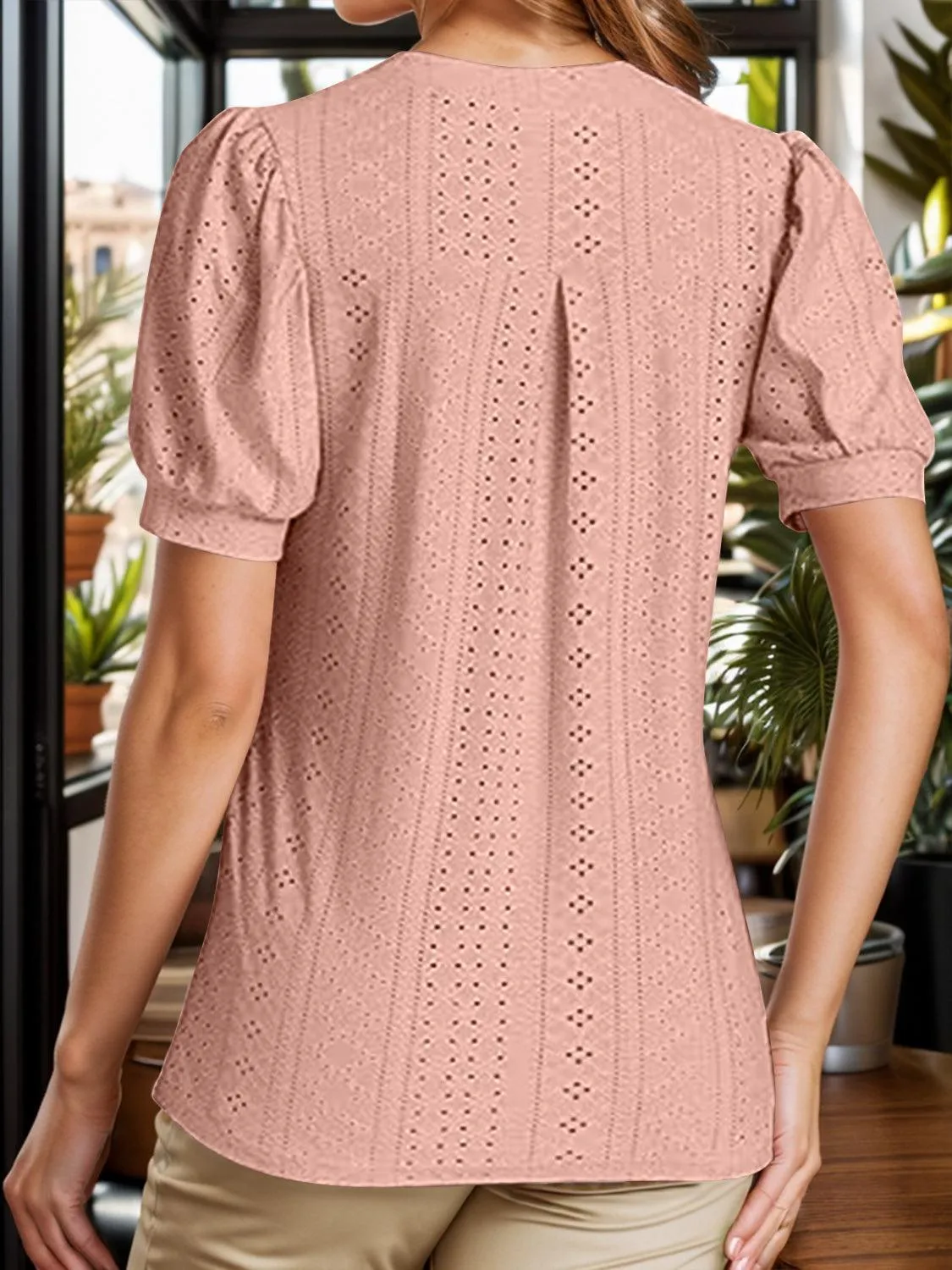 Sweet Everyday Eyelet Puff Sleeve Blouse