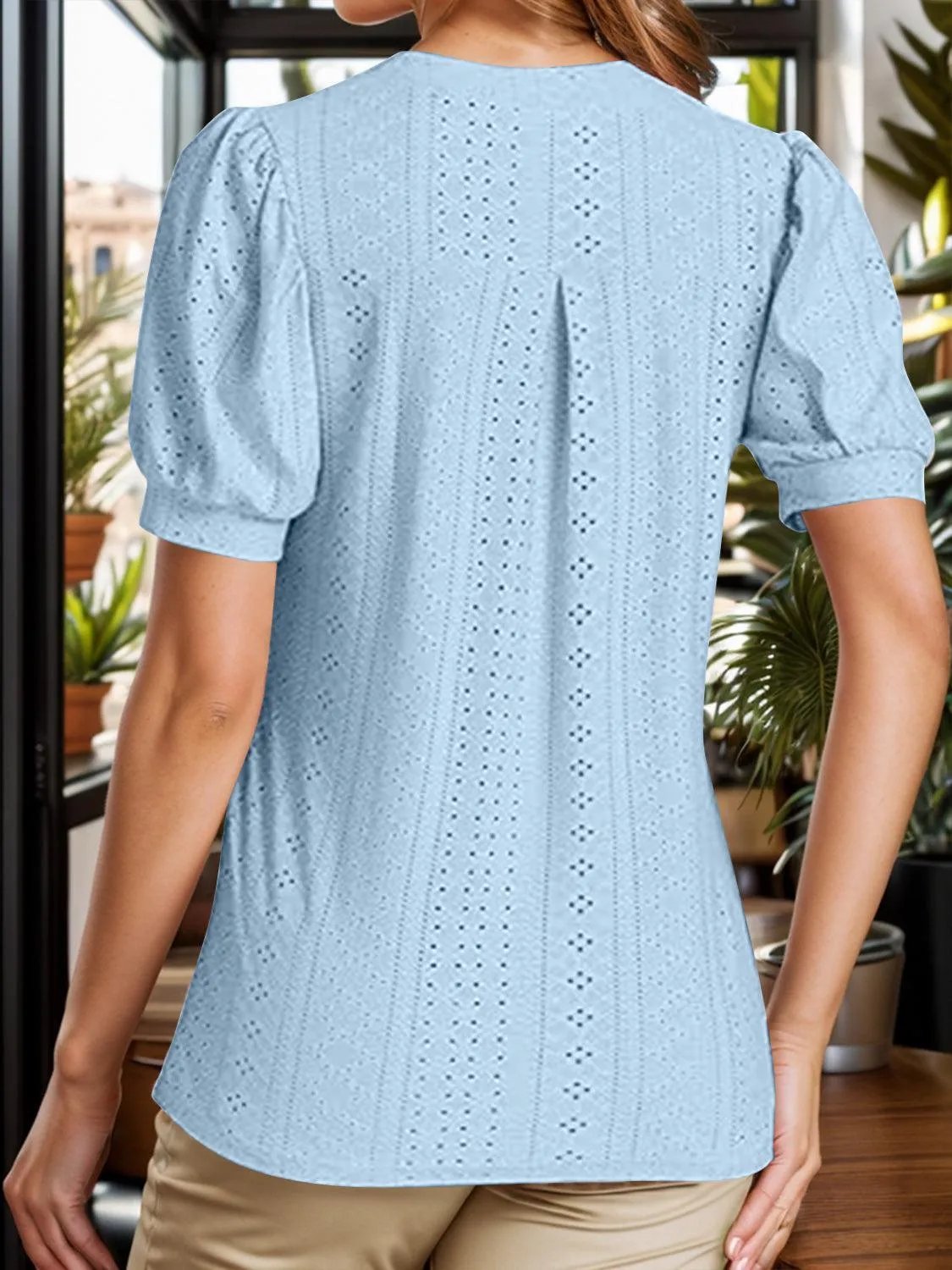 Sweet Everyday Eyelet Puff Sleeve Blouse